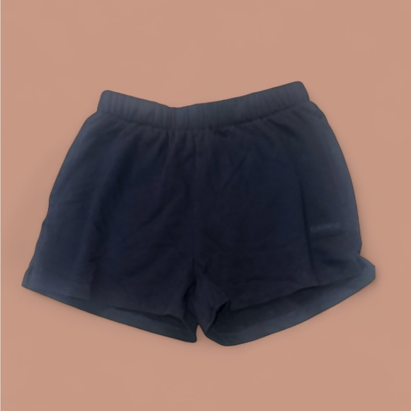 Garage Women's Navy Blue soft terry high rise 80’s Shorts with pockets - Picture 3 of 6